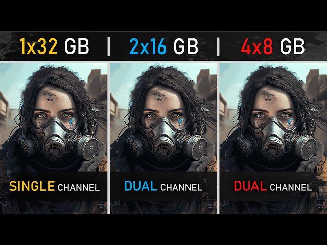 1x32GB vs 2x16GB vs 4x8GB RAM | Single vs Dual Channel | 1080P, 1440P and 4K Tests