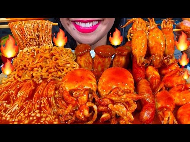 ASMR SPICY SEAFOOD BOIL + FIRE NOODLES *makanan laut pedas* 먹방 MUKBANG MASSIVE Eating Sounds