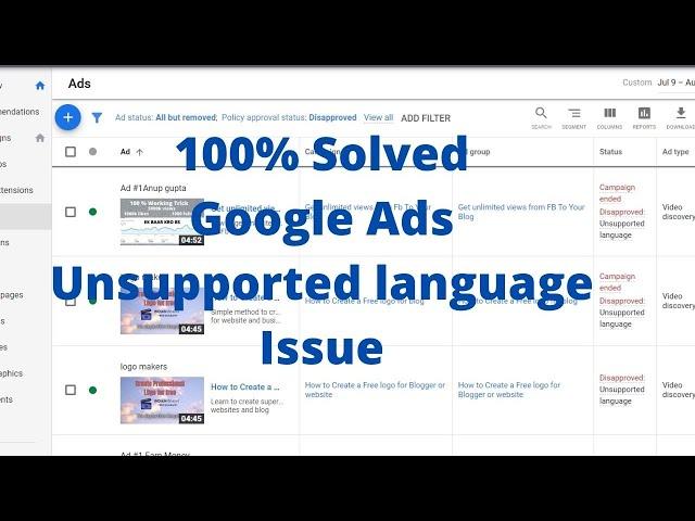 How to Fix Disapproved ads in Google AdWords: Fix Unsupported language issue