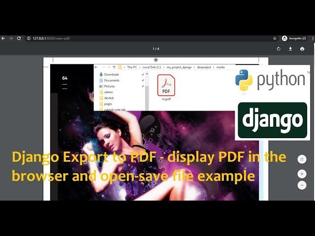 Django Export to PDF - display PDF in the browser and open-save file example