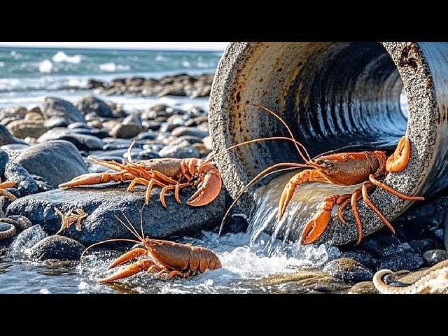 [English sub] A large nest of octopus under the stone  and a huge lobster rushed out of the drain!