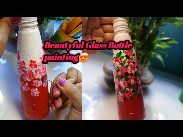 Beautyful Glass Bottle Painting with fingar Techniques # Aesthetic Bottle Art #viralvideo