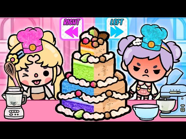 Rich and Poor Twins Make Cake In Left and Right Challenge  | Toca Life Story |Toca Boca