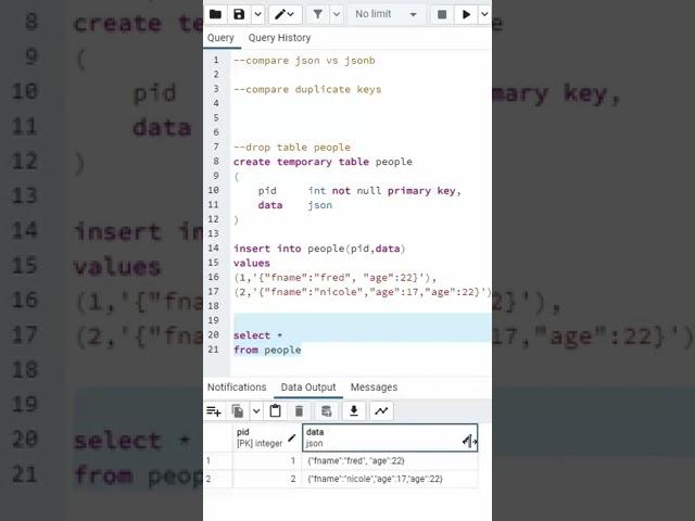 #21 JSON vs JSONB. Postgresql.  How are duplicate keys managed?  #shorts