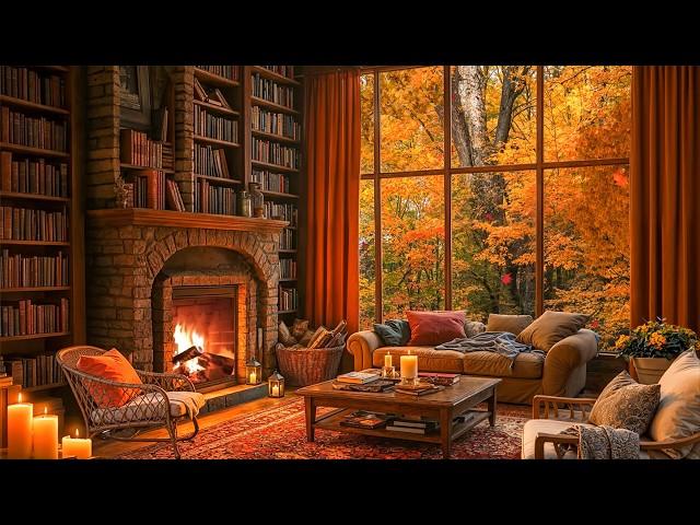 Cozy Autumn Reading Nook & Relaxing Jazz Music  Fireplace Sounds and Jazz Music for Unwinding