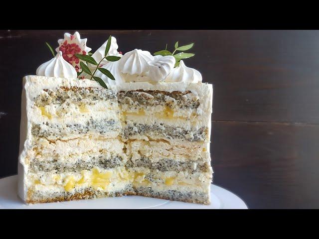 Вкуснейший МАКОВЫЙ ТОРТ с лимонным курдом и БЕЗЕPOPPY SEED cake