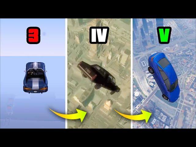 Falling Off the Highest Point by Car in GTA Games (Evolution)