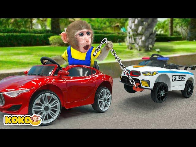 Monkey Koko Eat Jelly Watermelon And Rescue A Police Car Stuck In The Mud | KUDO KOKO CHANNEL