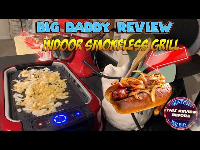 Techwood smokeless indoor barbecue review - making bratwurst with caramelized onions