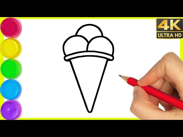 Ice Cream Drawing | How to draw a cute Ice cream with colour easy step by step drawing for beginners