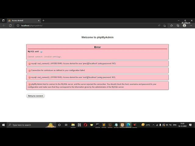 How to fix error error access denied for user mysql phpmyadmin  in xampp