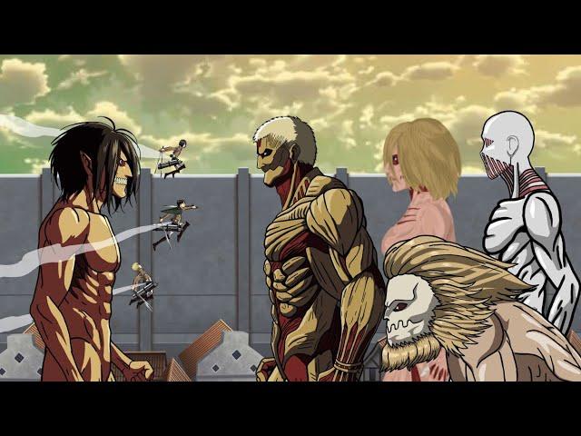 Eren, Levi, Mikasa, Armin vs Armored Titan, Female Titan, Jaw Titan, Warhammer Titan-Attack on Titan