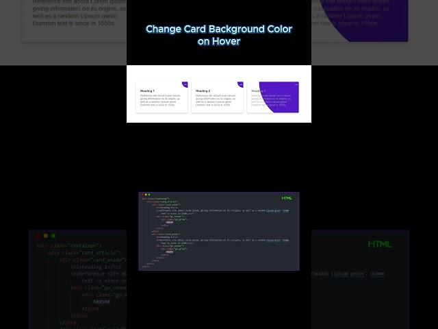 Change card background color on hover using HTML & CSS  #htmlcss #coding