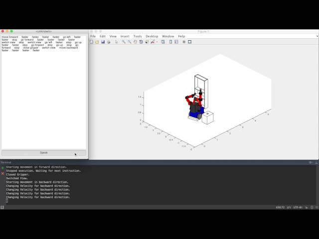 Baxter on Wheelchair in MATLAB controlled with Voice using End-Effector Velocity Control