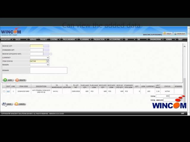 WINCOM ERP - Goods Receipt Note