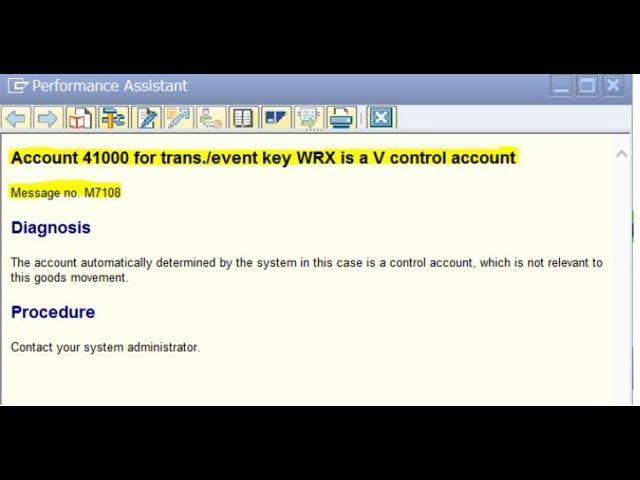 SAP Error  -Account 41000 for trans./event key WRX is a V control account.  Error Code-M7108