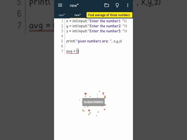 Average of three number in python  #shorts #codexinfo