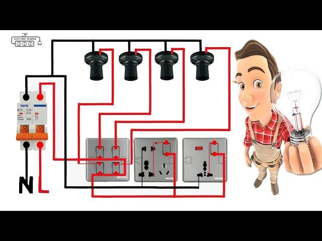 Electrical house wiring 4 gang switch  connection