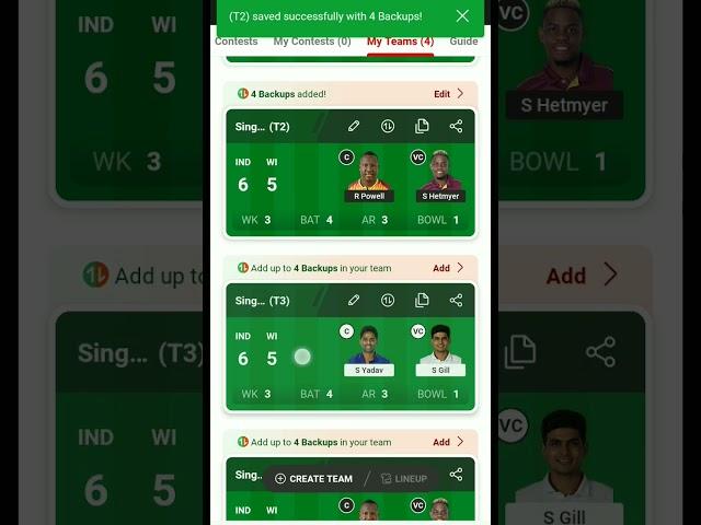 how to add backup in dream11 ind vs windz 3nd T20 match #youtube #viral #shorts