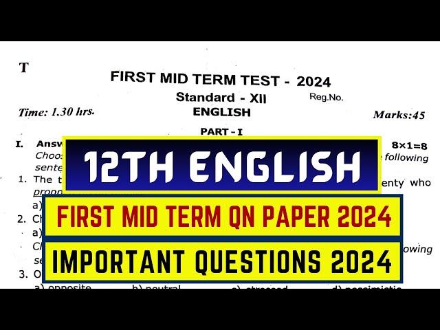 12th English 1st Mid Term Question Paper 2024 | 12th English 1st Mid Term Important Questions 2024