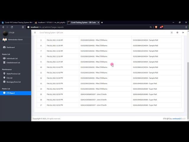 Covid 19 Contact Tracing System Web App with QR Code Scanning using PHP Demo