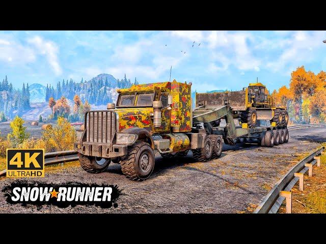 Transporting CAT 120M Motor Grader With Navistar 5000MV In SnowRunner Season 14 #snowrunner #truck