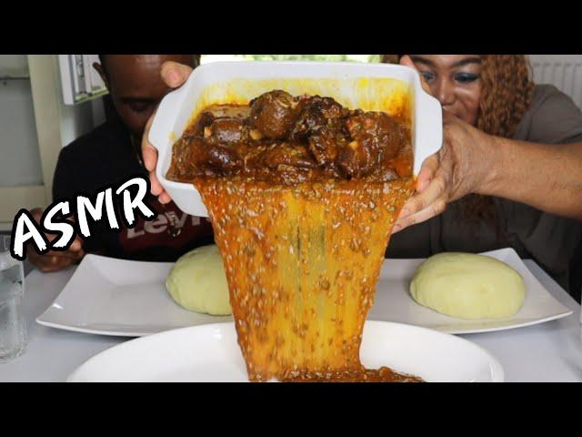 Big bites  fufu and okra + Ogbono soup  eating challenge 