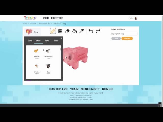 Using Tynker's Item, Block, and Mob Editors