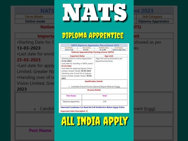 NATS Diploma Apprentice Recruitment 2023 – Apply Online for 210 Posts#shorts #shortsvideo #viral