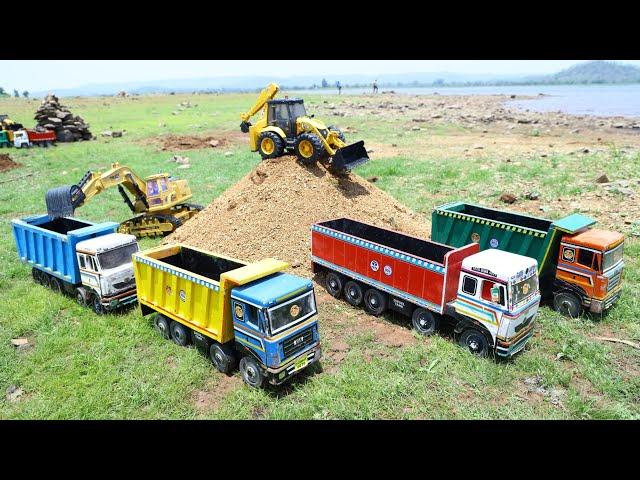 Jcb 3dx fully Loading Sand Dumper Truck | Tata Tipper Accident Pulling Out jcb 3dx ? Cartoon CS Toy