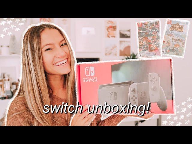 2020 NINTENDO SWITCH UNBOXING & SET UP | playing animal crossing for the first time, mario kart, etc