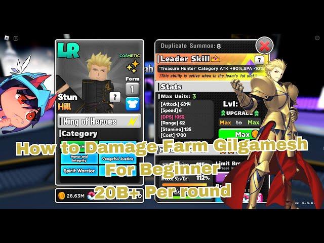 How to Damage Farm Gilgamesh for Beginner 20B+ Per round - Anime World Tower Defense