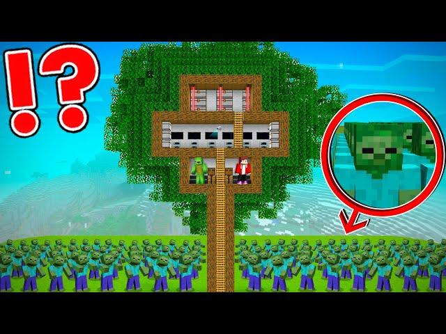 JJ and Mikey Built a SECURITY HOUSE Inside a Huge TREE vs ZOMBIE APOCALYPSE in Minecraft - Maizen