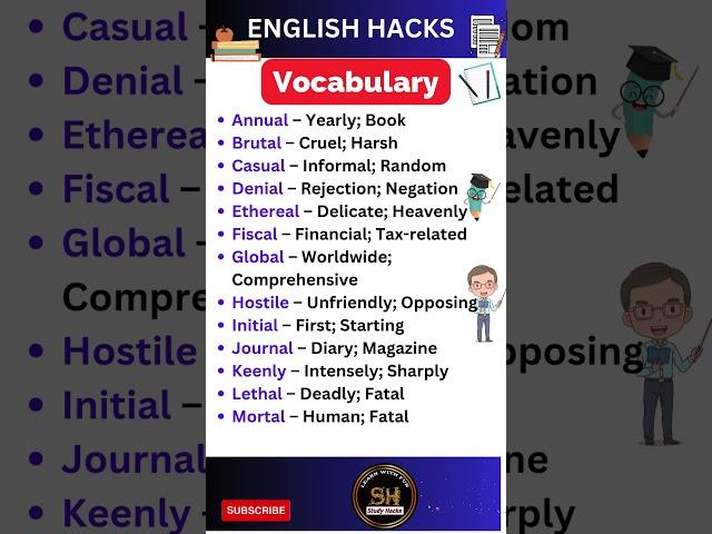 Daily use Important vocabulary words for exam 2024 32 #studyhacks123 #vocabulary #english #shorts