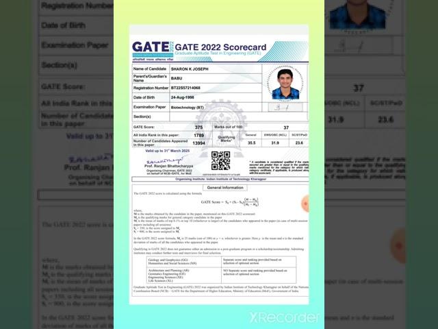 GATE 2022 Result out  GATE 2022 Score Card How GATE Scorecard Look Like #gate2022#shorts#shortsfeed