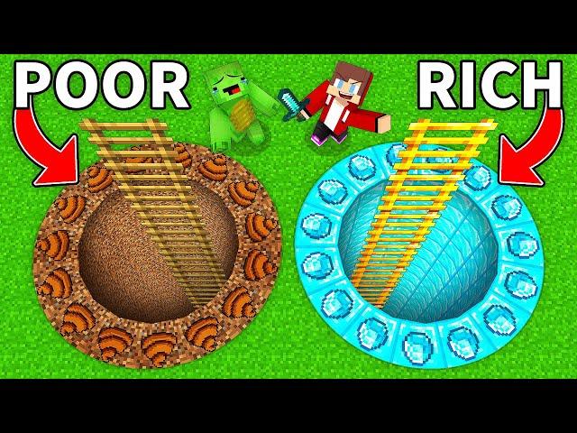 JJ's RICH ROUND Tunnel vs Mikey's POOR ROUND Tunnel Ladder Battle in Minecraft - Maizen