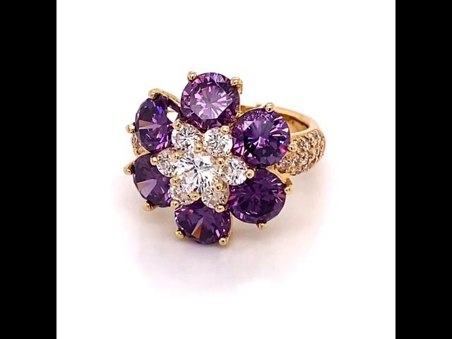 Towne Jewelers 18KY Purple Amethyst And Cubic Zirconia Flower Ring