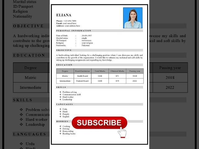 Simple CV For Job | Simple Resume Format