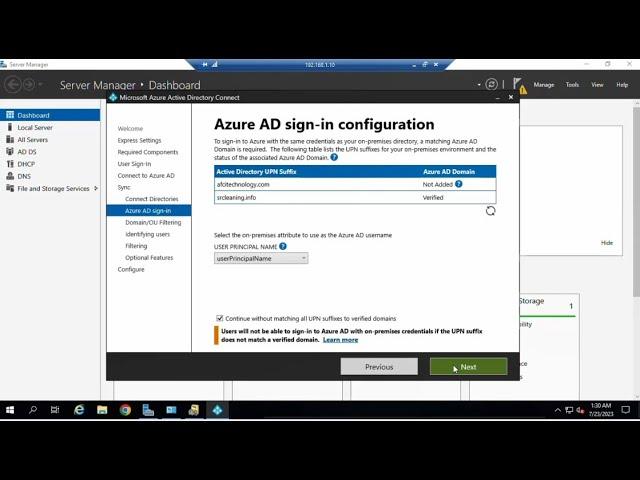 Setup On Premise Active Directory Sync to Office 365 and Azure Cloud