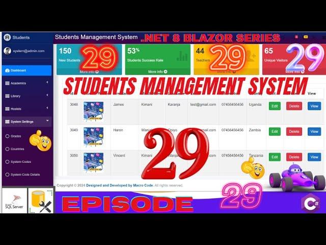 EPISODE 29:How to Create Blazor Students CRUD App with Admin LTE in NET8.0,EF Core,SQL Server EP 29