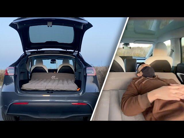 Camping in a Tesla! Inflatable Air Mattress