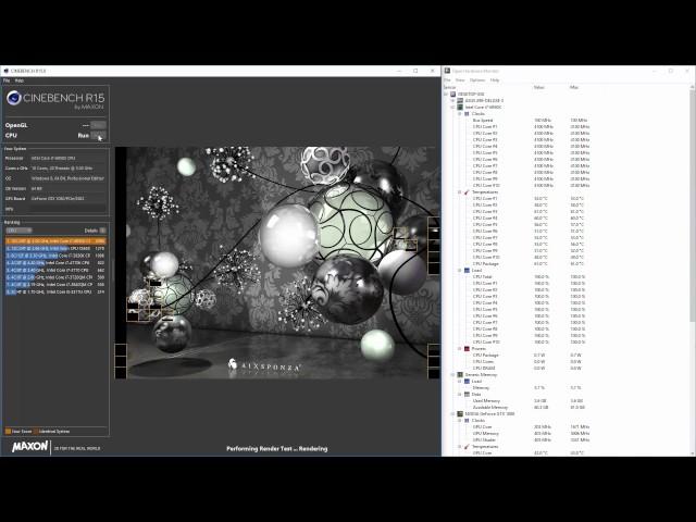 Core i7 6950X @ 4.1 GHz Overclocked - Cinebench with Temperatures on Corsair Hydro H115i Cooler