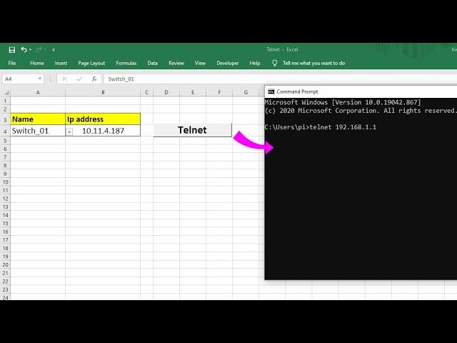 How to telnet an ip address from Excel