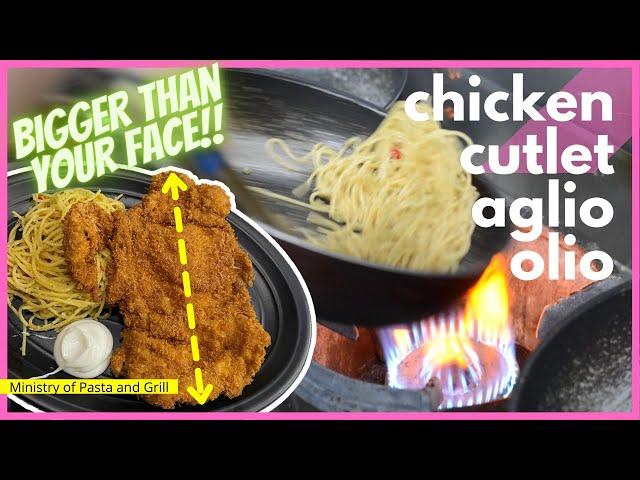 Big Chicken Cutlet & Aglio Olio | Pan Tossing Skills | Creamy Chicken Pasta, Meatball Pasta, Grill