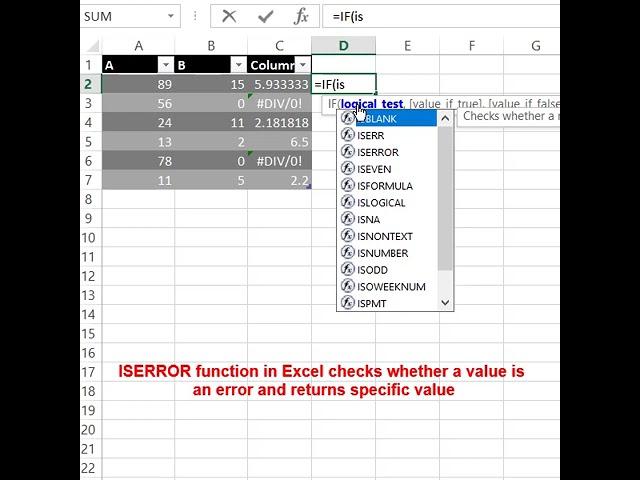 ISERROR function in Excel #shorts #excel #function #iserror