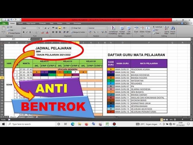 CARA MEMBUAT JADWAL PELAJARAN ANTI BENTROK DI EXCEL