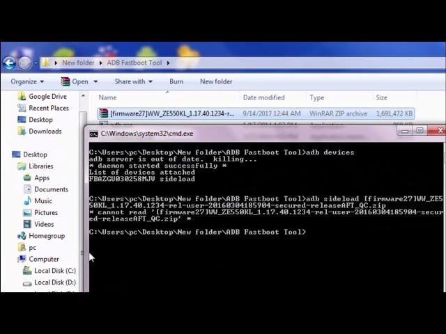 how to fix adb sideload cannot read zip file