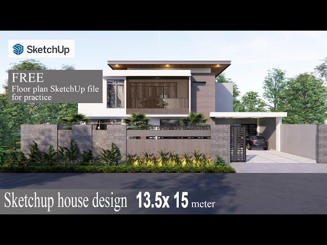 Sketchup house design (13.5 x 15 m) render enscape