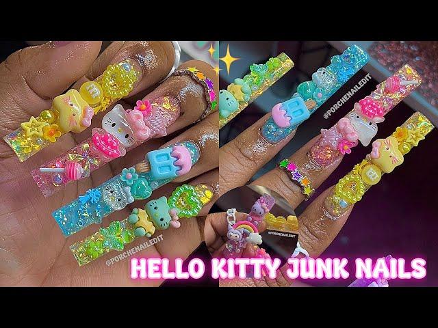  HELLO KITTY KAWAII NAILS  JUNK NAILS | BEGINNER FRIENDLY  ACRYLIC NAIL TUTORIAL