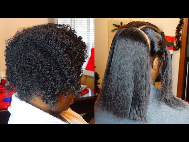 HOW TO: Silk Press Natural Hair at Home | Repairing Extreme Damaged Natural Hair | Trim & Cut